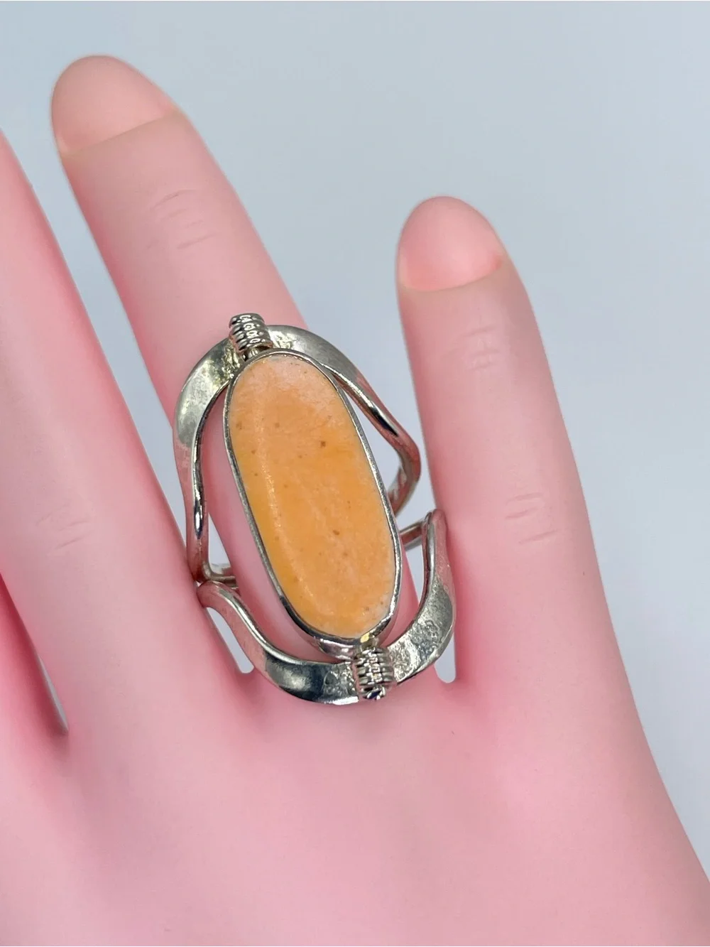Vintage Signed Mexico Reversible Magnesite Orange Jasper Ring Sz 7 Southwestern